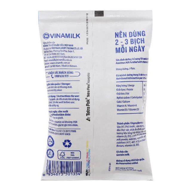 Combo 10 túi sữa tươi VNM không đường220ml date 9/2021 họ