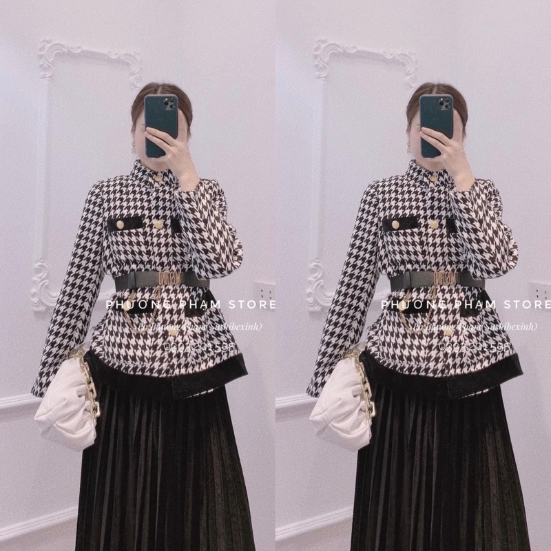 Áo Dạ Kẻ 2 Lớp Kèm Đai Có Ảnh Thật Kèm Video