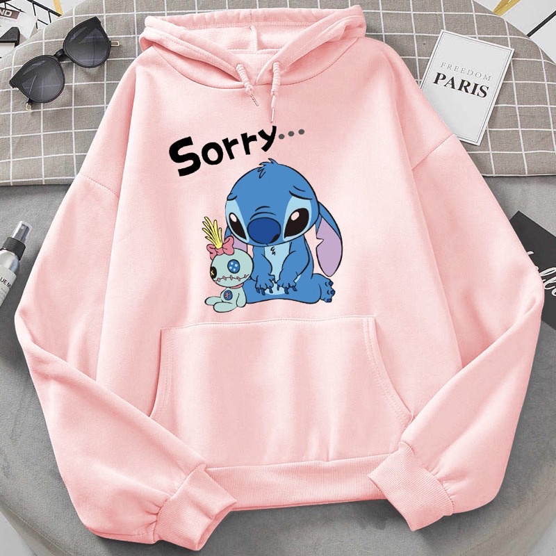 Áo khoác hoodie nam nữ in Stitch Sorry, chất liệu nỉ hàng nón 2 lớp dày dặn