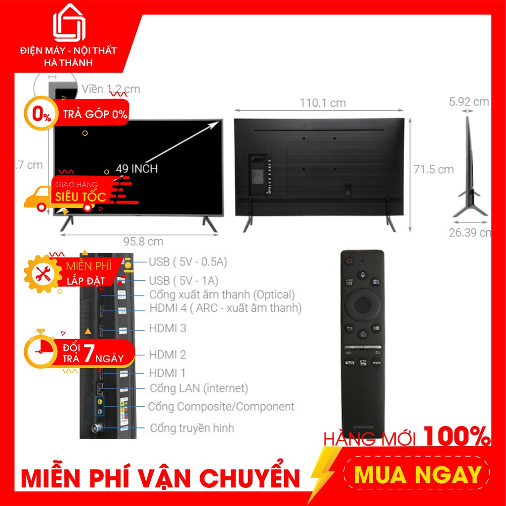 Smart Tivi QLED 4K Samsung 49Q65 49 inch UHD - Giao lắp 24h nội thành Hà Nội