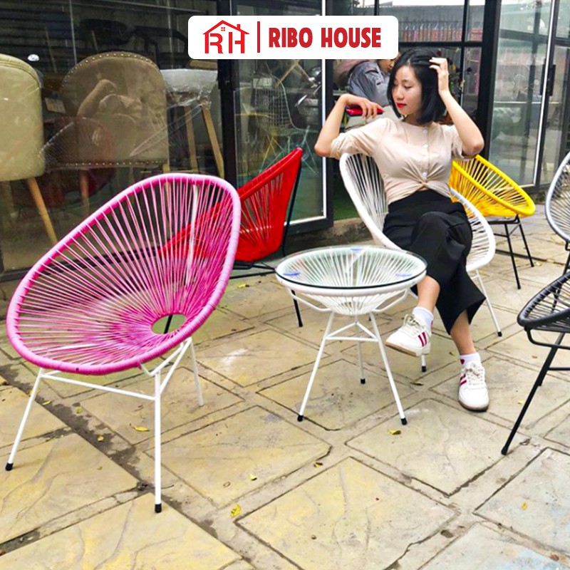 Bàn ghế ban công ngoài trời RIBO HOUSE khung kim loại ngồi uống trà cafe hoặc trang trí phòng khách phòng ngủ RIBO84