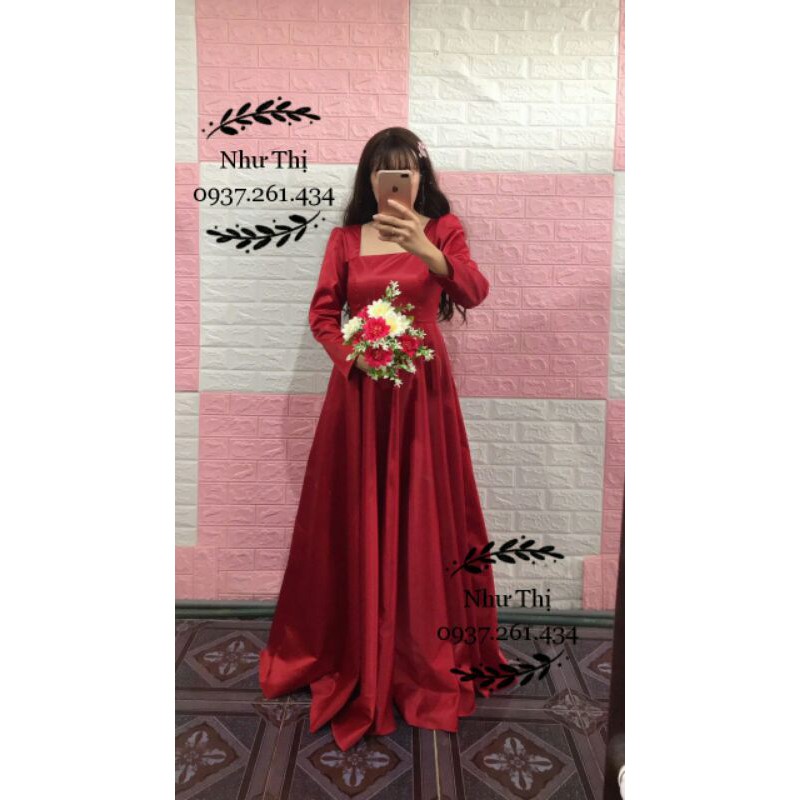(miễn phí chỉnh váy) có Size to đầm dạ hội cưới tay dài váy xòe to đi bàn váy cưới Hàn Quốc cô dâu chụp ảnh cưới giá rẻ