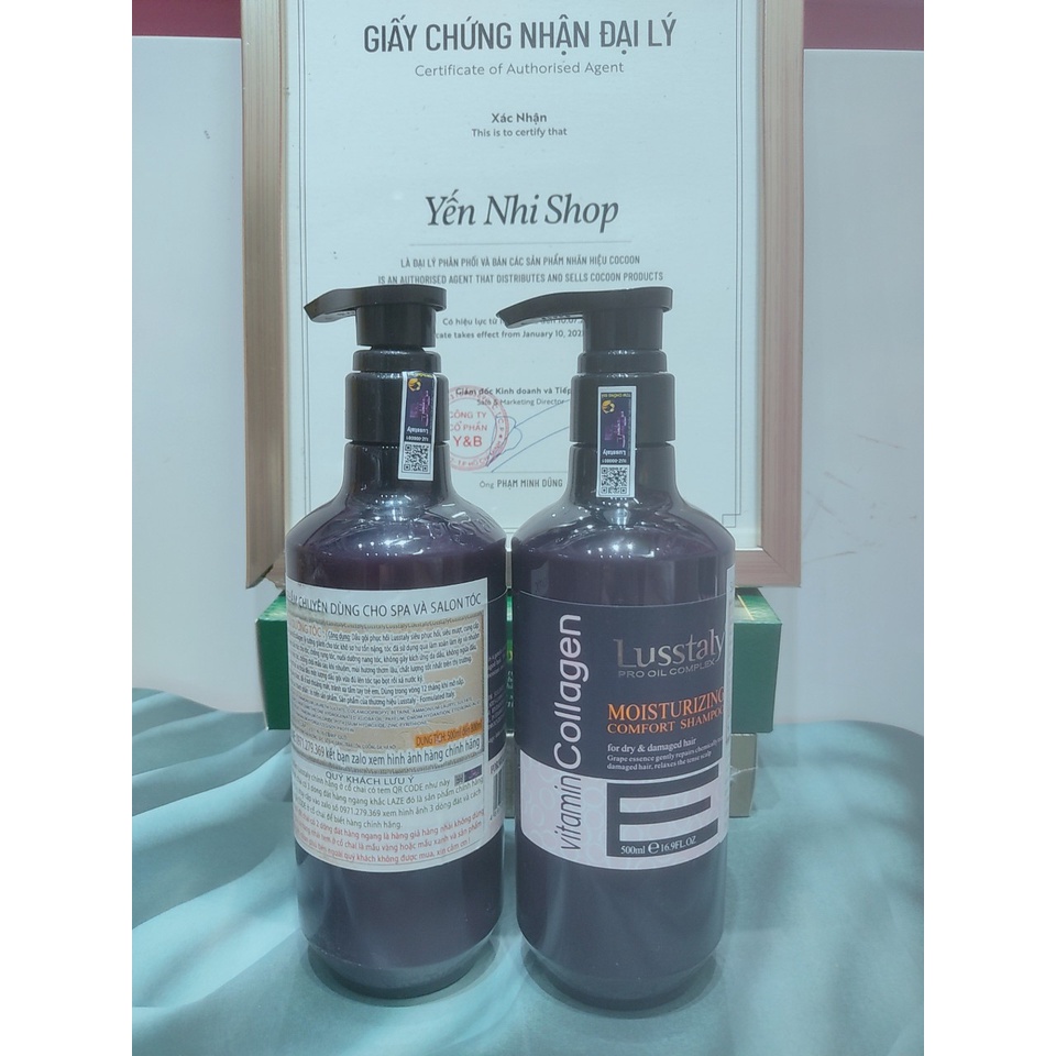 Cặp gội xả Lusstaly Collagen 500ml,Dầu gội + xả Lusstaly siêu phục hồi,mềm mượt,ngăn ngừa rụng tóc