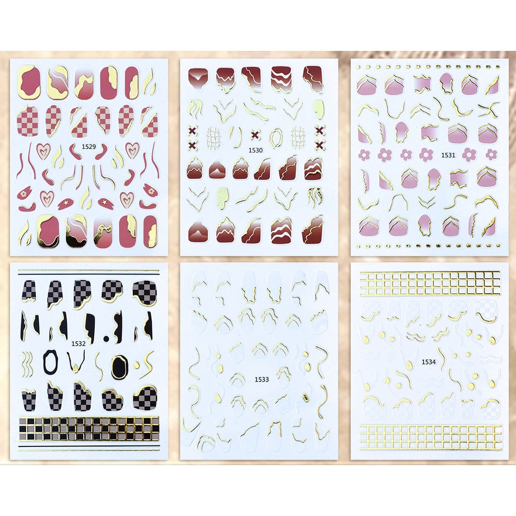 Sticker Nails 3D | Họa Tiết Bronzing Caro | Hình Dán Móng