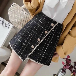 CHÂN VÁY DẠ KẺ ĐEN/ TRẮNG