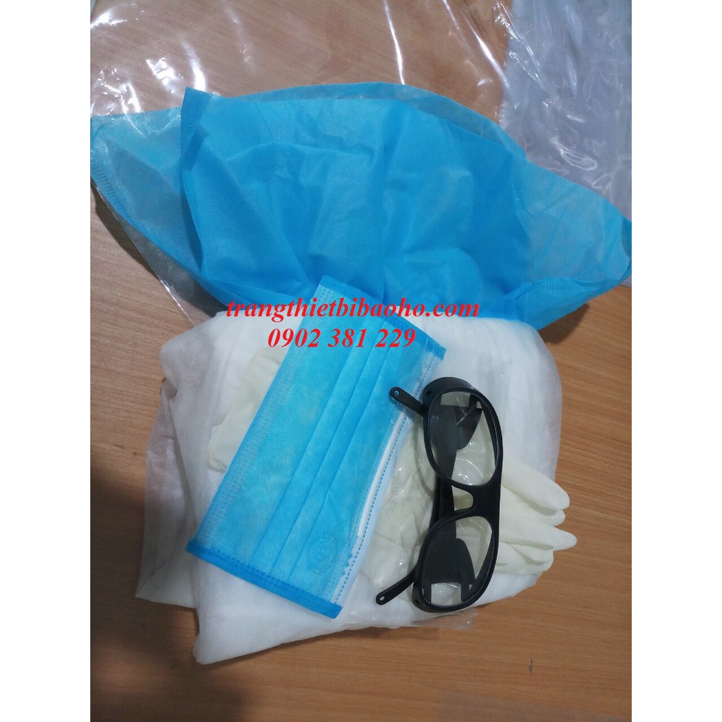 Bộ quần áo vải không dệt màu xanh dương (7 món) - hình thật