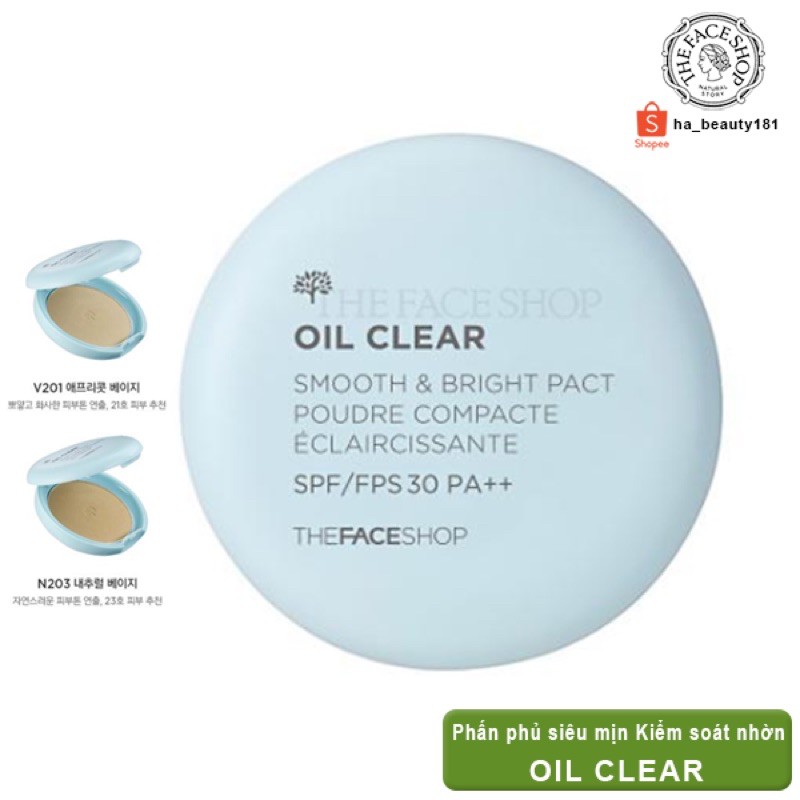 Phấn phủ kiềm dầu siêu mịn cho da hỗn hợp da dầu trang điểm The Face Shop Oil Clear Smooth & Bright Powder 9g