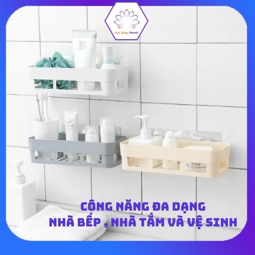 Kệ chữ nhật dán tường nhà tắm chịu tải 10kg để đồ dùng nhà tắm , nhà bếp và vệ sinh