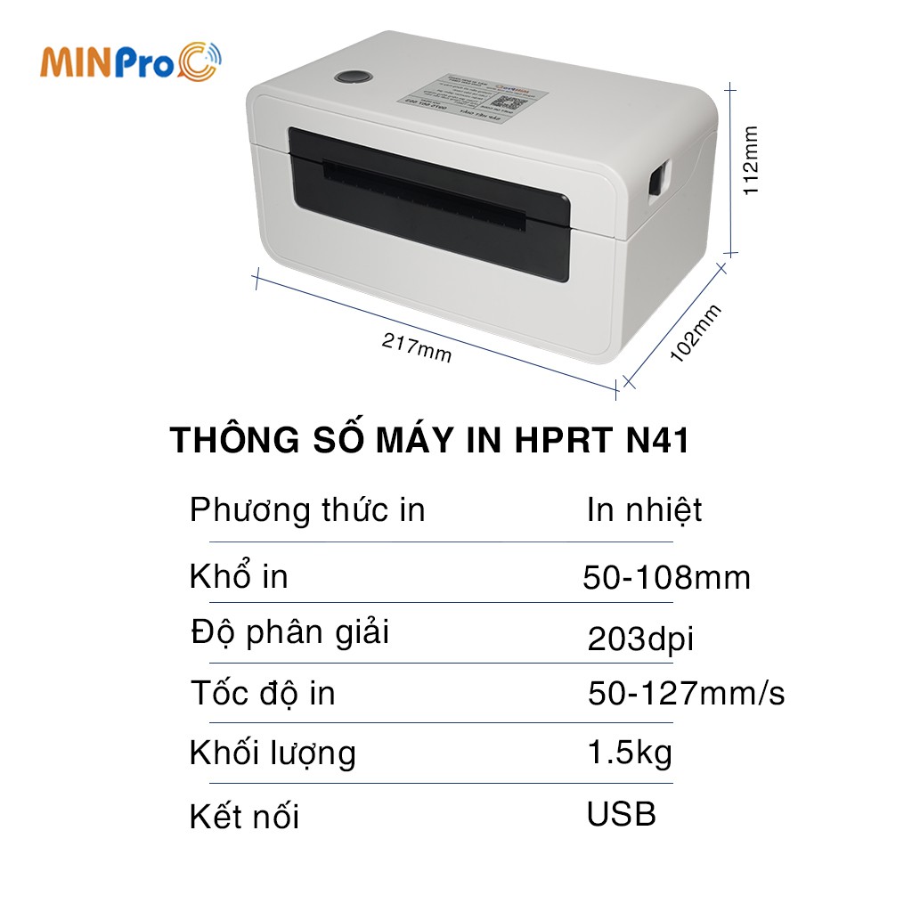 Máy in nhiệt MINPRO HPRT N41 in đơn hàng, mã vận đơn, hóa đơn, tem mã vạch hàng chính hãng bảo hành 12 tháng