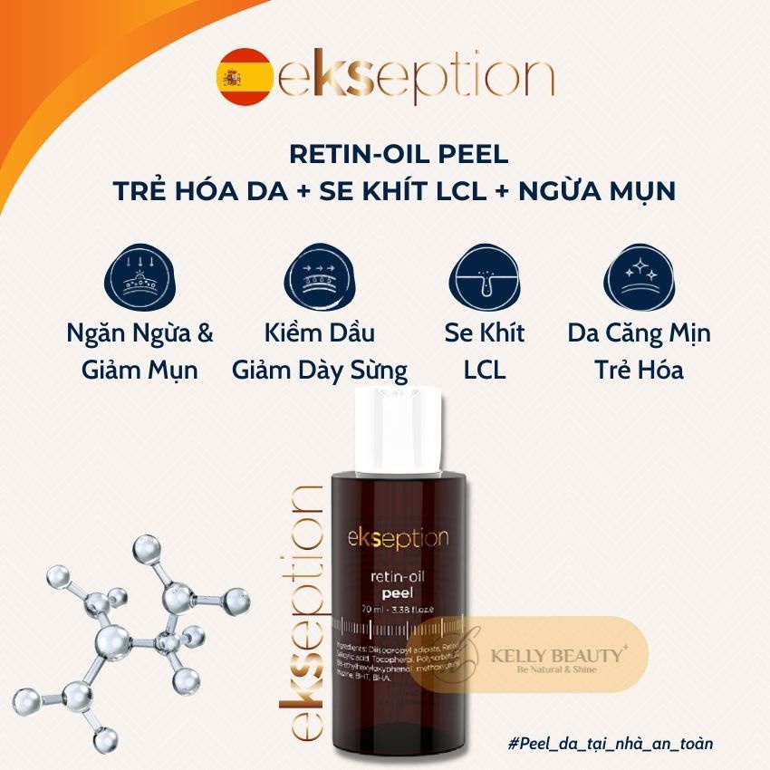 Retin Oil Peel EKSEPTION 70ml - Trẻ Hóa Da; Kiềm Dầu, Ngừa Mụn; Se LCL - Retinol 3.46%, BHA 2% | Kelly Beauty