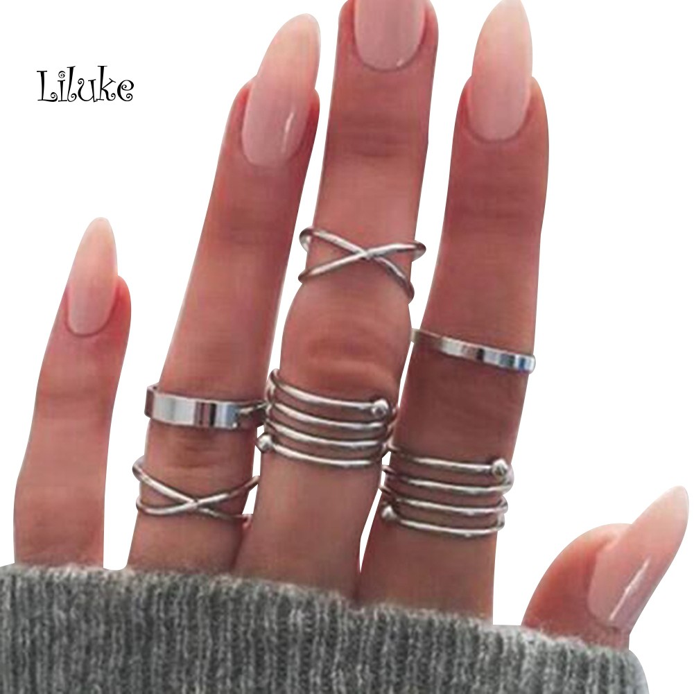 Bộ 6 Nhẫn Đeo Đốt Ngón Tay Phong Cách Vintage Xinh Xắn Cho Nữ