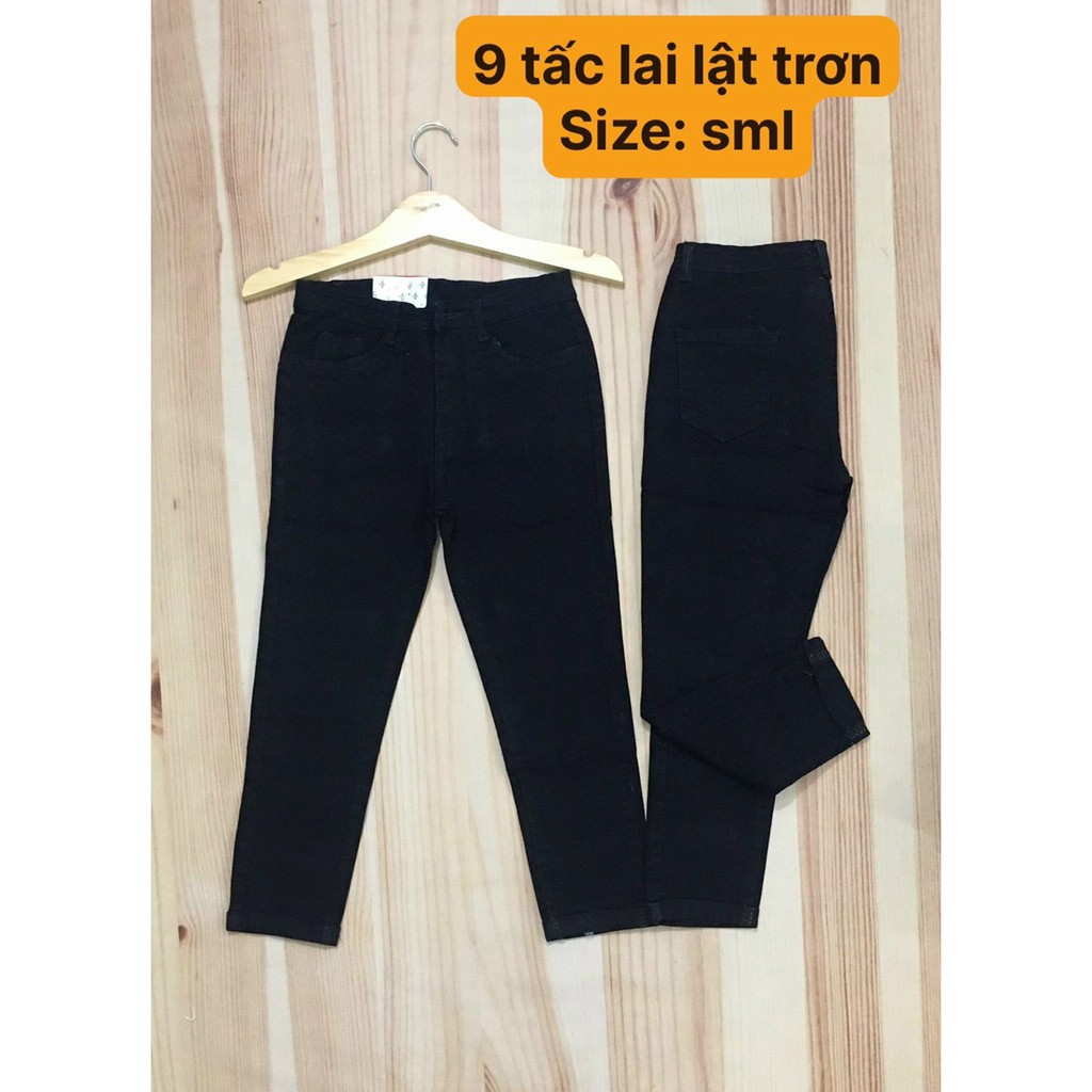 [Có bigsize] Quần jean nữ 9 tấc màu đen tuyền hàng co giãn lưng cao mẫu lật lai