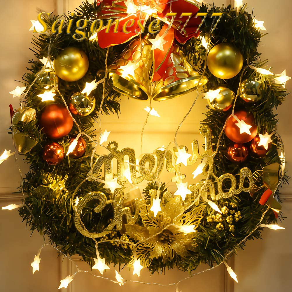 Dây Đèn Led Xài Pin Bóng Đèn Hình Ngôi Sao Trang Trí Decor Tiệc Noel Cắm Trại