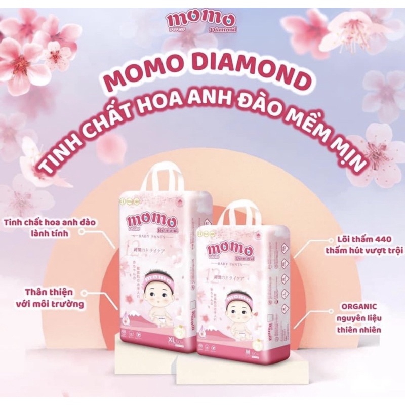 Bỉm Tã dán/quần MOMO DIAMOND ORGANIC S64/M62/M60/L54/XL50/XXL48/XXXL46