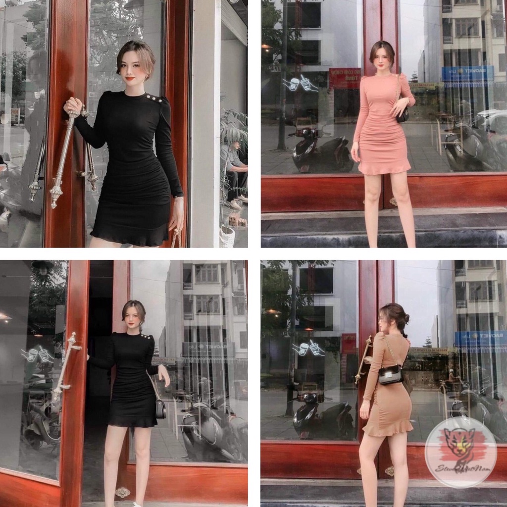 Đầm Body Tay Dài Nhún Sườn Đuôi Cá Chất Thun Borip Thích Hợp Mặc Đi Tiệc Đi Làm Đi Chơi 🔥By steven.factory