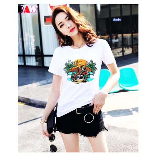 Áo thun nam, nữ SKULL SUMMER phông unisex 2 màu đen và trắng chất liệu cotton Fullsize -87