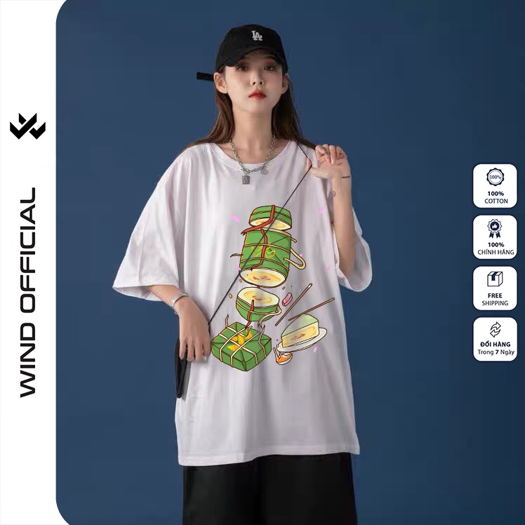 Áo thun tay lỡ unisex WIND 100% cotton phông form rộng nam nữ Bánh Chưng oversize ulzzang