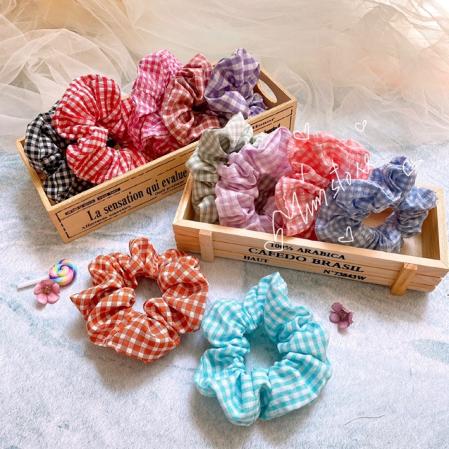 { Ảnh thật} SCRUNCHIES CARO VẢI ĐẸP- CỘT TÓC THỜI TRANG NỮ