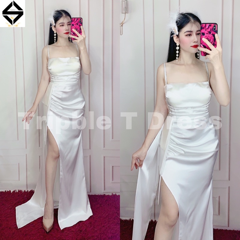Đầm maxi dạ hội xẻ đùi phối dây kim tuyến TRIPBLE T DRESS -size S/M/L - MS399V