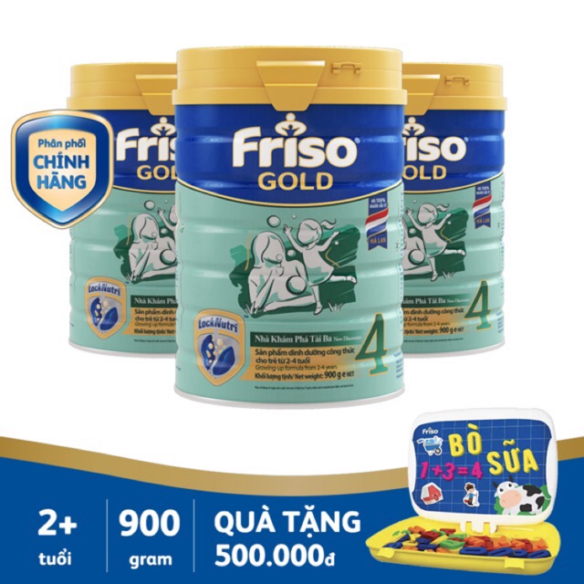 [Nhập MKBCFCV09 giảm 5% đơn 500K] (HCM) Combo 3 lon Sữa bột Friso Gold 4 lon 900g tặng 1 bảng học