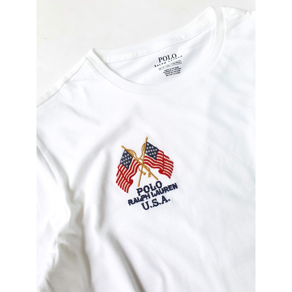 Áo cotton cổ tròn Polo thêu cờ nhiều màu
