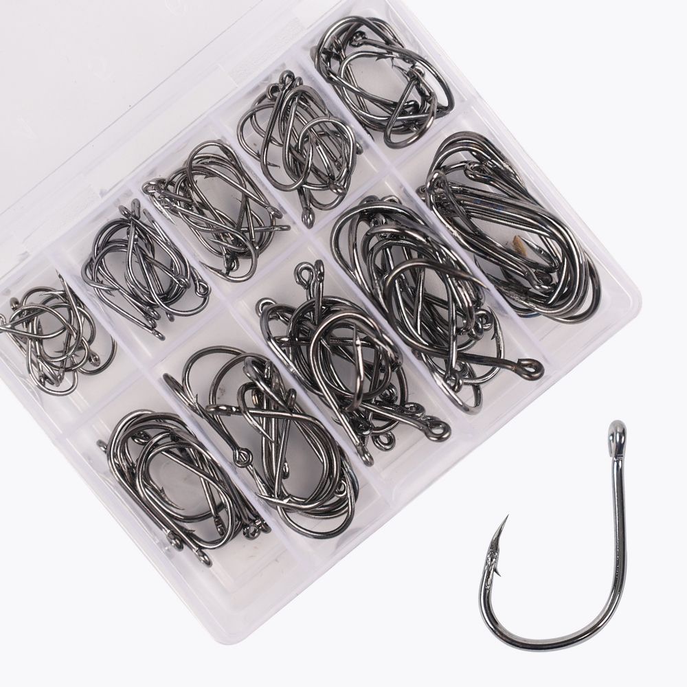 Set 100 móc câu cá bằng thép carbon kích thước 3-12