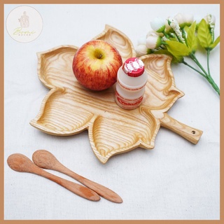 Khay gỗ decor BOMI - Khay gỗ đựng đồ ăn gỗ tần bì hình lá đỏ siêu xinh BOMK35B