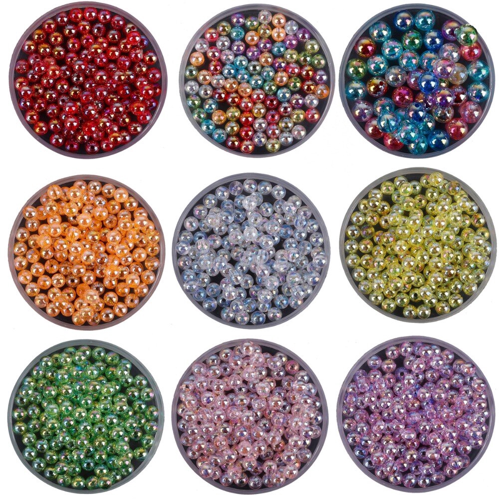Bộ hạt acrylic tròn xỏ xâu chuỗi làm đồ trang sức 6mm 8mm 10mm có nhiều màu