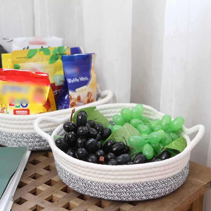 Bộ 2 Giỏ Đựng Trái Cây / Trang Sức / Chìa Khóa / Đồ Dùng Bằng Dây Cotton Bện Cỡ Nhỏ Tiện Dụng # 1