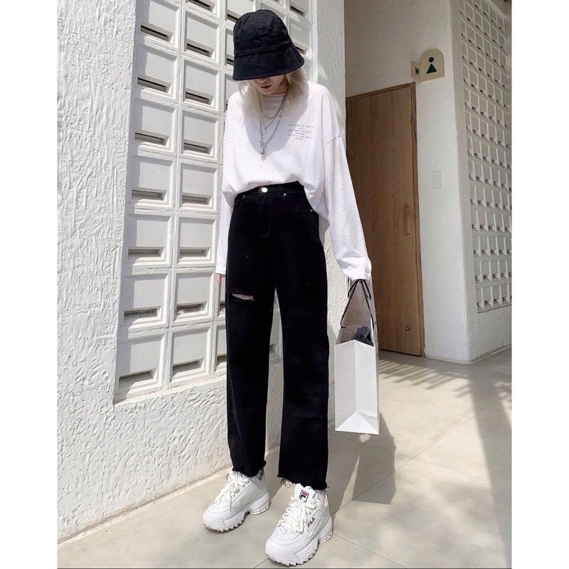 Quần jean nữ GIN dáng suông lưng cao ulzzang (ẢNH THẬT)