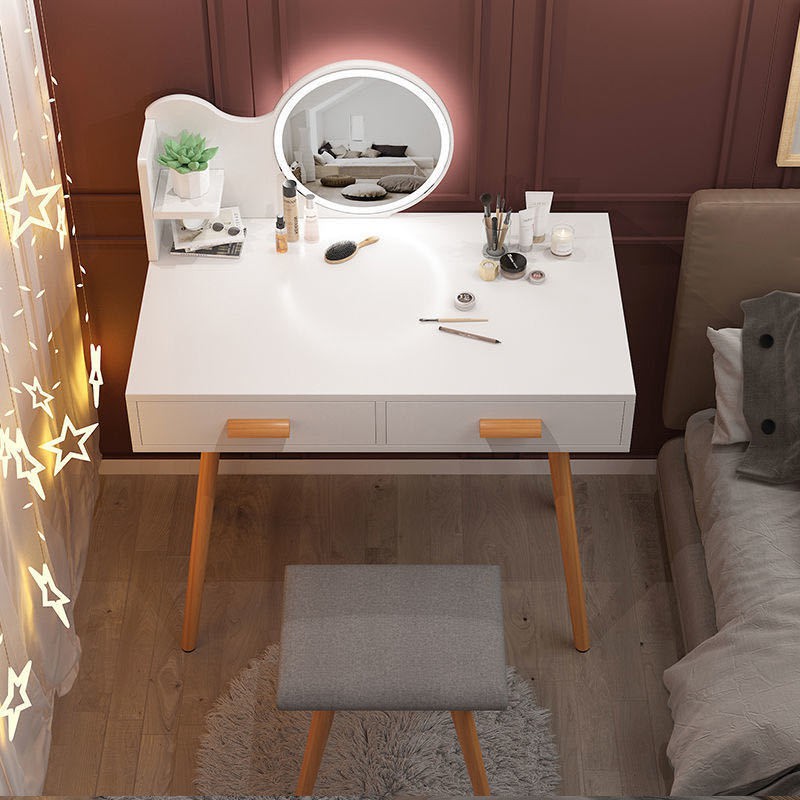 ✤◄✇Bàn trang điểm cao cấp Bắc Âu phòng ngủ chung cư nhỏ tủ để đồ tích hợp lưới đèn LED màu đỏ bé gái <