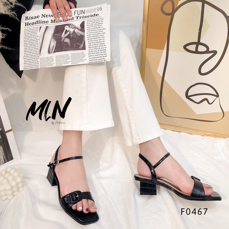 GIÀY SANDAL NỮ GÓT VUÔNG 3P BẢN NGANG DA SẦN KHÓA HẬU GÀI HỞ GÓT F0467