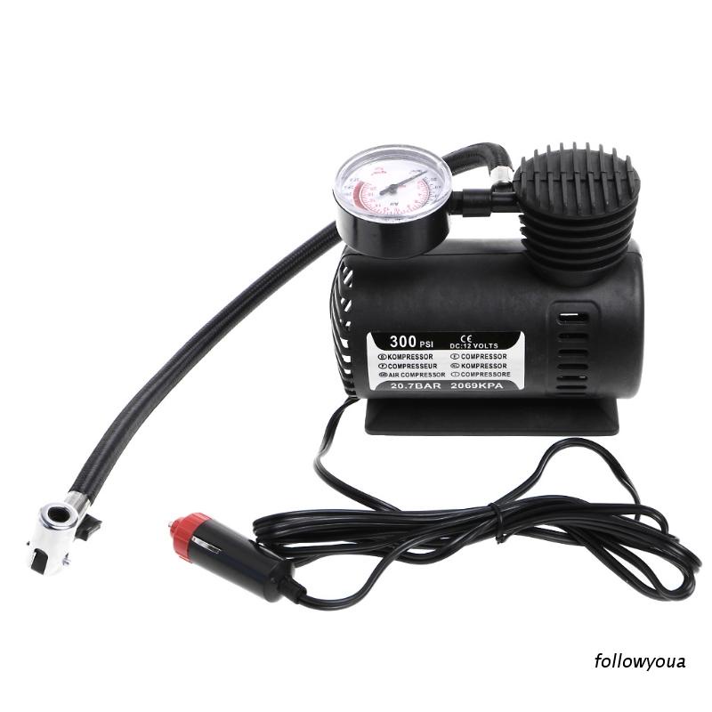 Máy bơm lốp xe hơi mini 300 Psi 12V với đồng hồ đo chuyên dụng tiện lợi