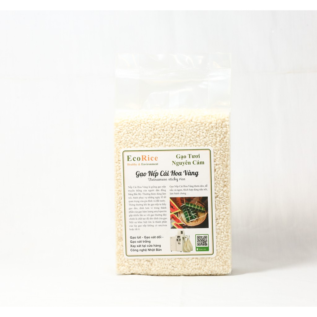 Gạo Nếp Cái Hoa Vàng  Hữu Cơ EcoRice 1Kg - Thơm ngon, dẻo, không chất bảo quản