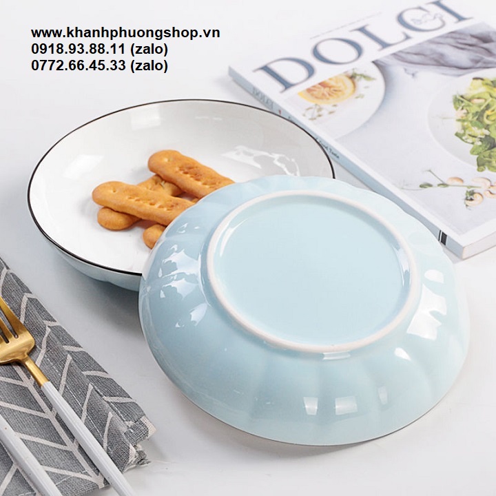 Dĩa sứ xanh biển - dĩa sứ màu xanh
