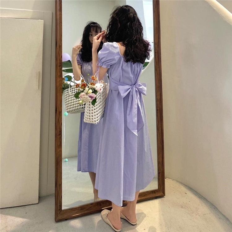 Đầm maxi Tay Ngắn Phồng Cổ Vuông Phong Cách Hàn Quốc Thời Trang Mùa Hè Cho Nữ Mới