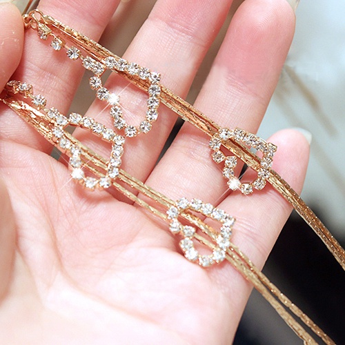 Cặp khuyên tai hình tim đính đá lấp lánh dạng tua rua sang trọng dành cho nữ