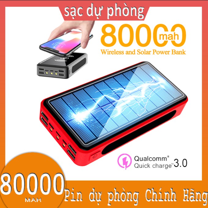 Pin dự phòng Chính Hãng 80000mah Sử Dụng Năng Lượng Mặt Trời Sạc dự phòng đa năng 4 Output USB Hỗ trợ sạc nhanh