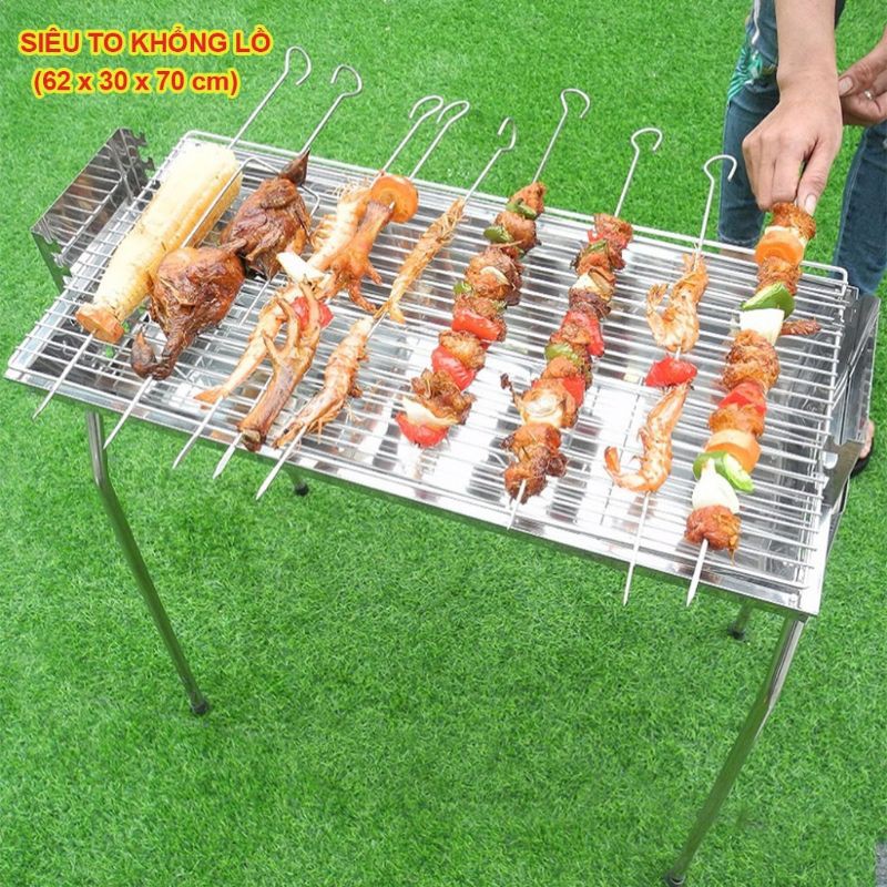 Bếp nướng than hoa BBQ inox điều chỉnh được độ cao, kt 49*30*57cm