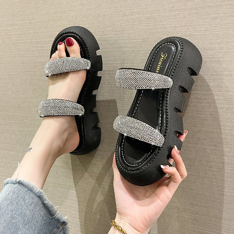 Dép bánh mì 2 quai đính đá