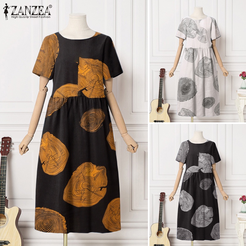 Zanzea Đầm Nữ Ngắn Tay Cổ Tròn Form Rộng Thời Trang Hàn