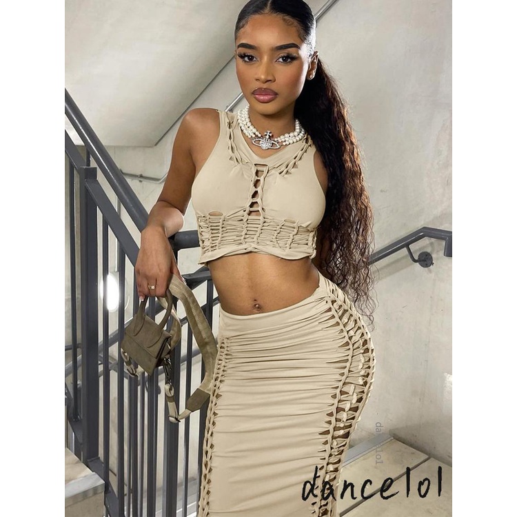 Set Áo Sát Nách Cổ Tròn Màu Trơn + Chân Váy Ôm Dáng Thời Trang Cho Nữ Khiêu Vũ1O1