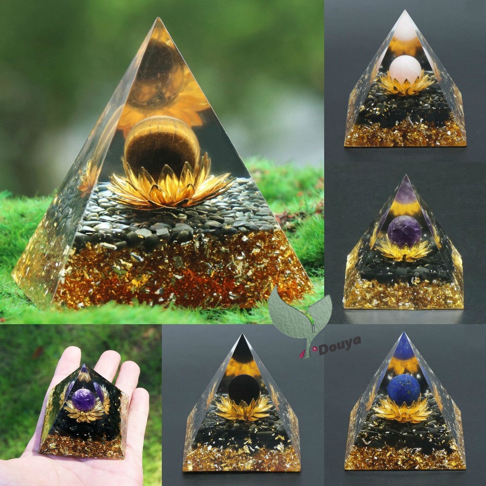 Đá Hắc Diện Thạch Pha Lê Hình Kim Tự Tháp Orgonite Trang Trí Nội Thất