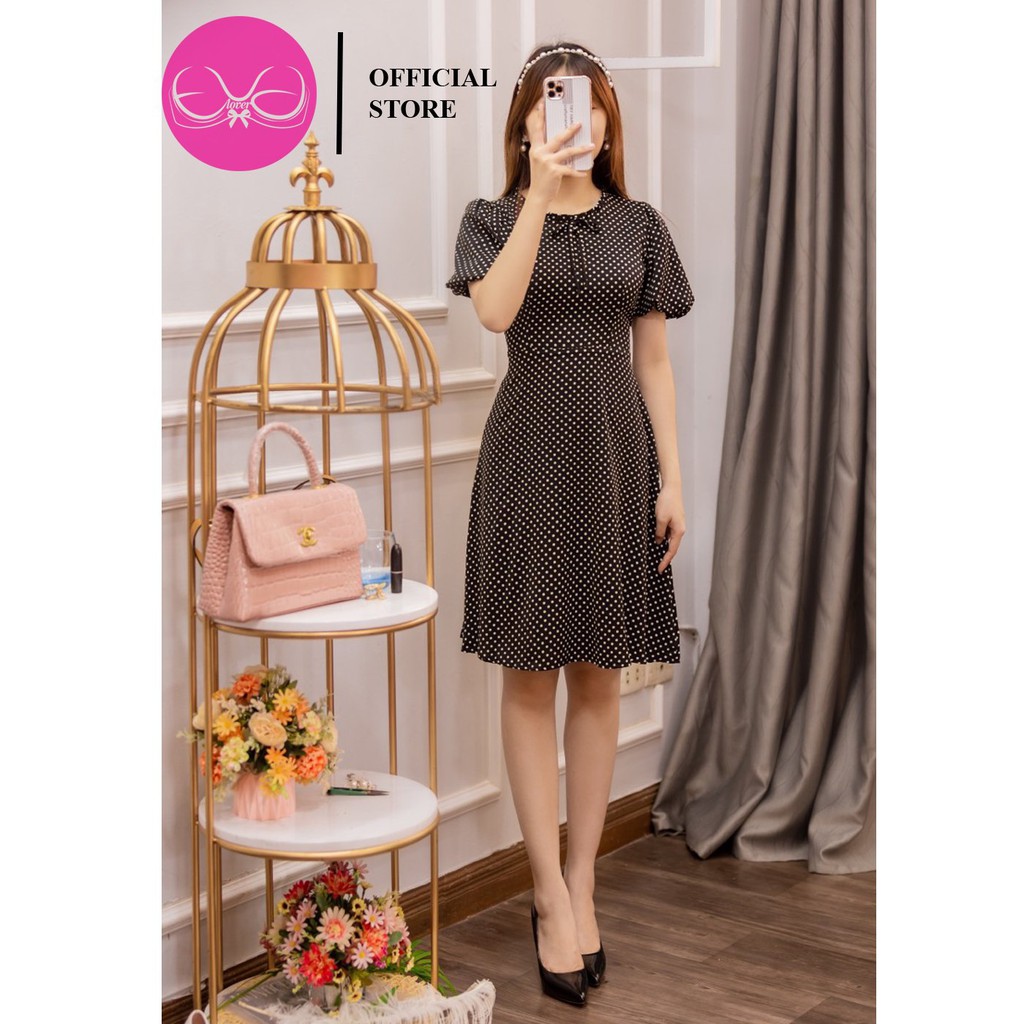 Váy dáng xòe họa tiết chấm bi cổ bèo Evalover | BigBuy360 - bigbuy360.vn