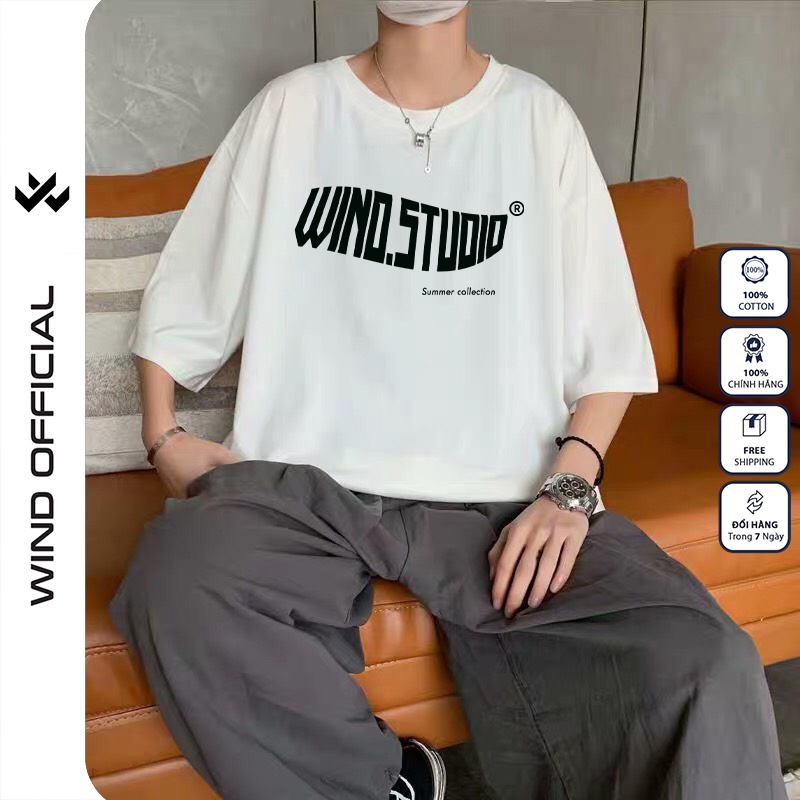 Áo phông unisex form rộng WIND tay lỡ oversize thun 100% cotton Studio nam nữ ulzzang | WebRaoVat - webraovat.net.vn