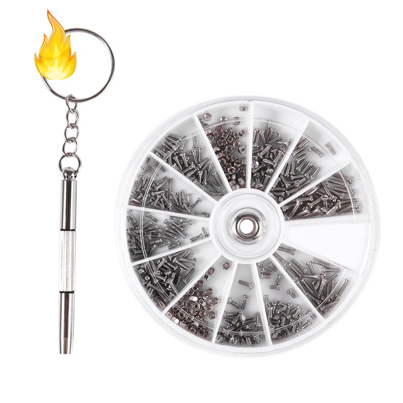 Set 600 ốc vít 12 loại bằng thép không gỉ + 1 tua vít dùng để sửa chữa kính mắt