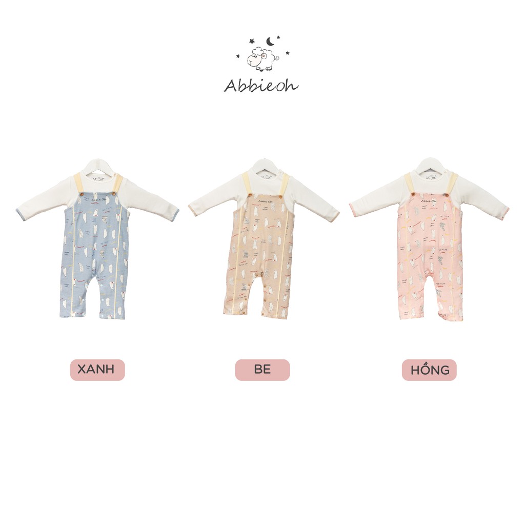 Bộ quần áo Bodysuit yếm và áo gấu dài tay ABBIEOH cho bé gái và bé trai 0-18 Tháng  BO131 AW19