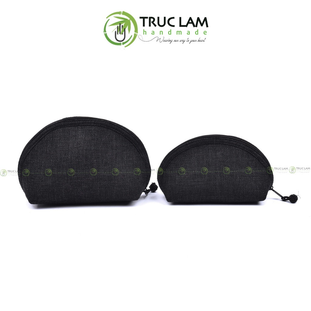 Ví Cầm Tay Nữ Vải Gai Họa Tiết Hoa Cỏ Thêu Tay Bộ Hai Chiếc Trúc Lâm Handmade