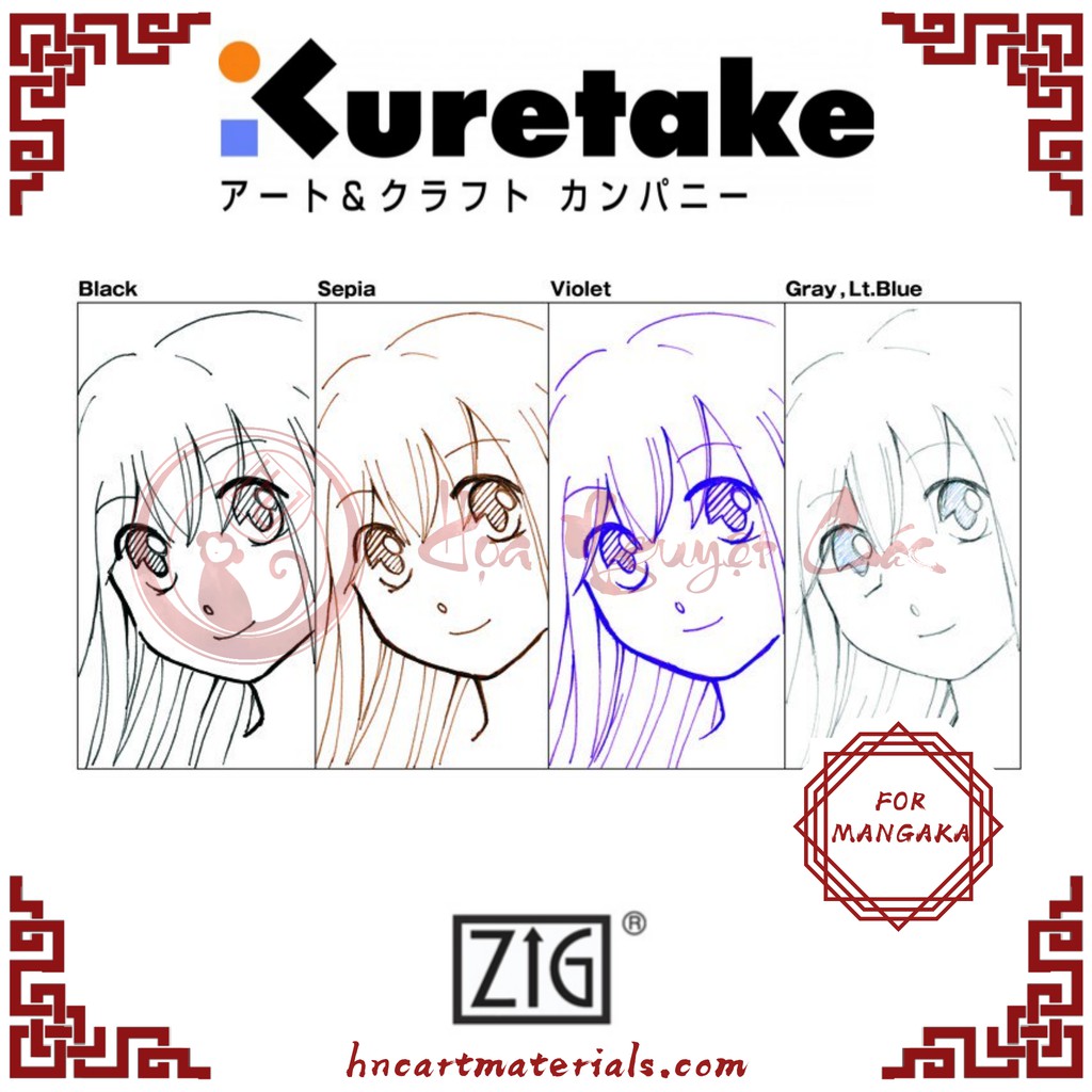 [Kuretake] Bút line Zig Mangaka nhiều màu