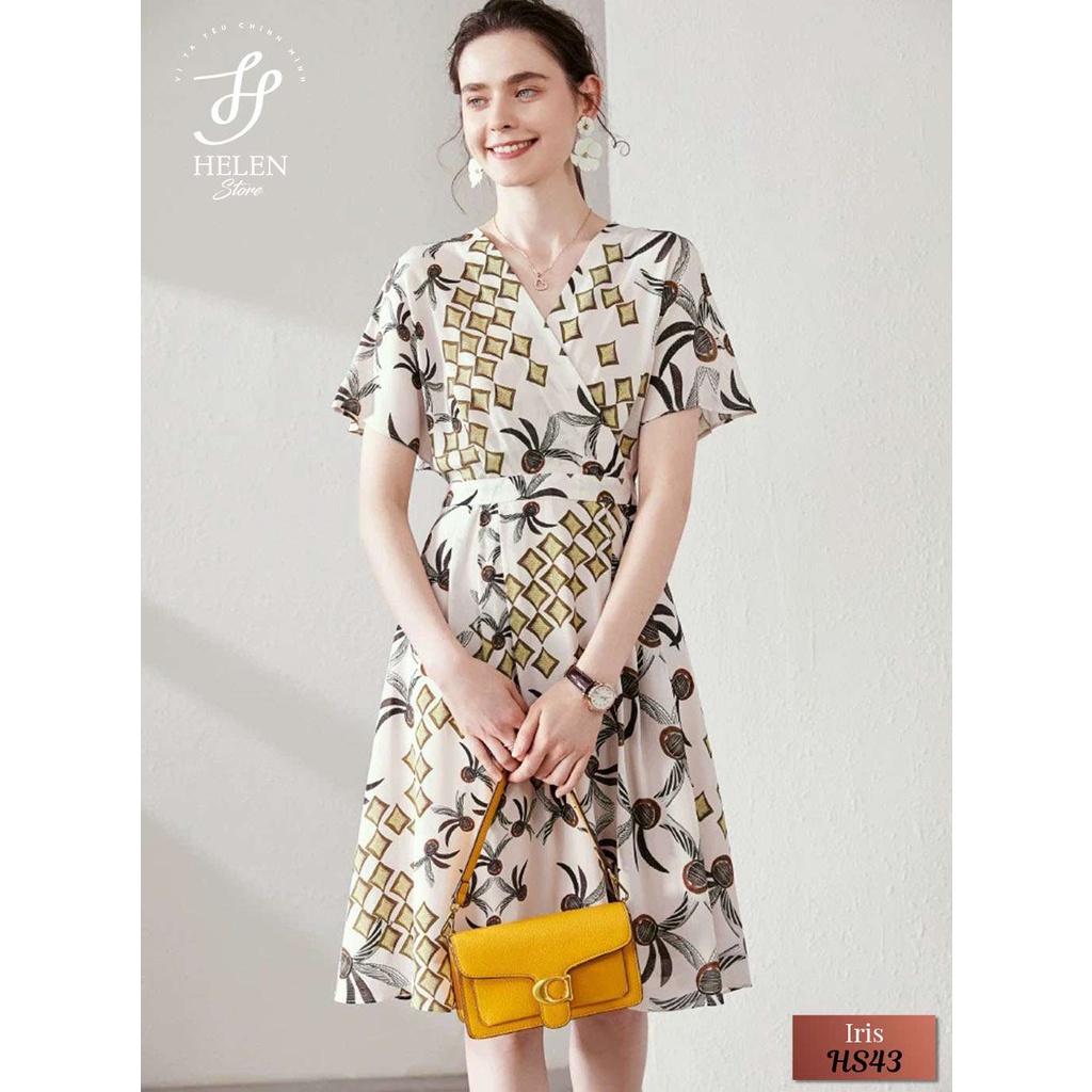 Đầm ngắn chữ A họa tiết lá cây sáng màu trẻ trung - Iris Dress - Helen Boutique